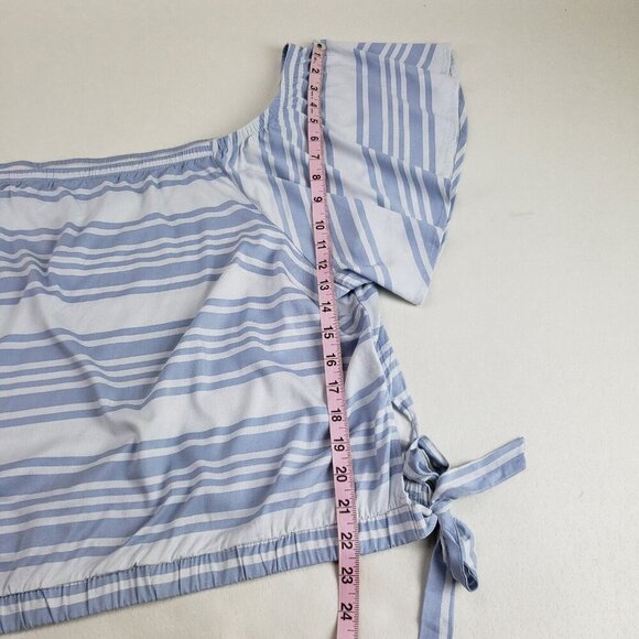 Torrid Striped Challis Crop Top Womens 6X 30 Blue Off Shoulder Short Sleeve - Picture 11 of 12